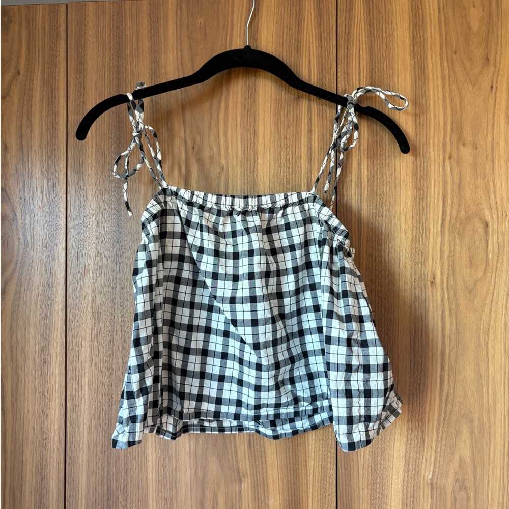 Everlane Black and White Camisole Crop Top with Tie Front